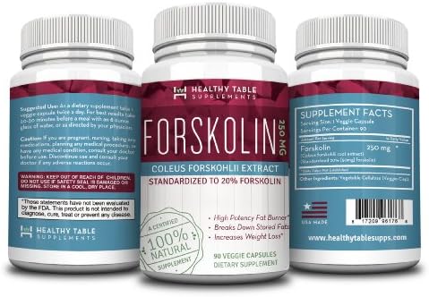 Forskolin, 90 Veggie Capsules, 250 mg Coleus Forskohlii Forskolin 20% Extract, Yields 50 mg Active Forskolin, Promotes Fat Burning Weight Loss Supplement Diet Pill