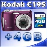 Kodak EasyShare C195 14 MP Digital Camera w/ 5x Optical Zoom, 3.0" LCD (Purple) + 4GB SD Card