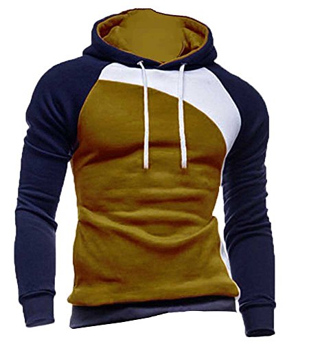 niceEshop(TM) Mens Fashion Contrast Color Pullover Fleece Hoodies