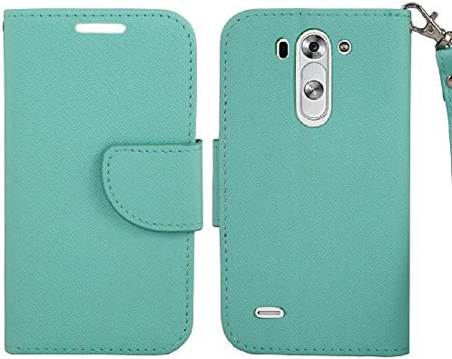 SOGA® PU Leather Magnetic Flip Wallet Case for LG G3 S / Vigor / Mini / Beat - Teal / Neon Green [SWG859]