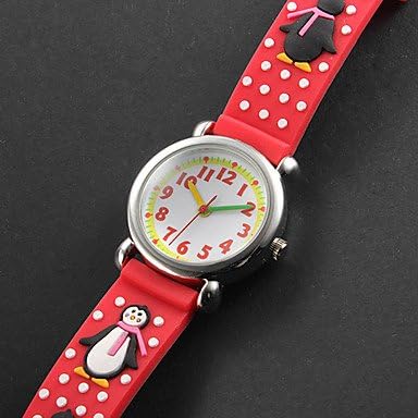 Readeel Aquariums Series Analog Watch Red Silicone Absolutely Environmentally Friendly Materials Band Penguin Children Cartoon Watch