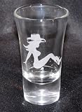 Cute Naked Nude Cowgirl 1-1/2 oz. Flared Etched Shot Glass Valentines Day Gift Hearts Love