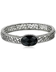 1928 Jewelry "Jet Essentials" Silver-Tone Jet and Crystal Stretch Bracelet, 2.25"