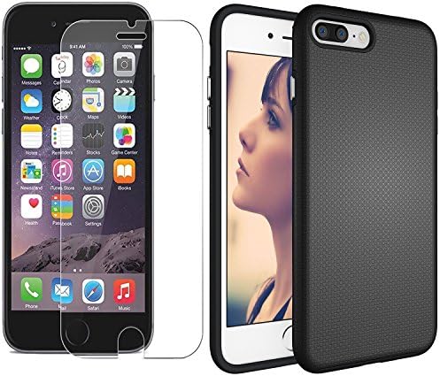 iphone 7 plus screen protector and Slim Fit cover Case, [Tempered Glass][3D Touch]Dual Layer Protective Case Advanced Shock Absorption Protection for Apple iPhone 7 plus (5.5 Inch)-black