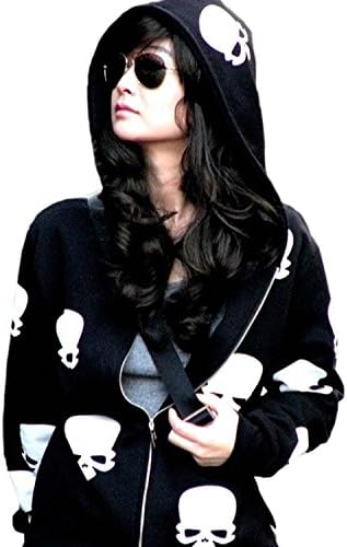 youyouKiss Dresses Womens Fashion Skull Hoodies Outwear Zip Up Hooded Coats Jackets Black.X-Large