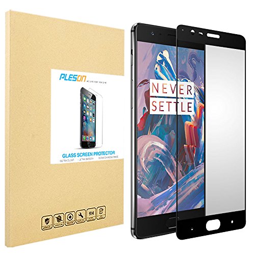 OnePlus 3 Screen Protector, PLESONÂ® [Full Coverage] OnePlus 3 Tempered Glass Screen Protector, [Edge to Edge] [Case Friendly] 9H/Bubble Free, Glass Screen Protector for OnePlus 3 - Lifetime Warranty