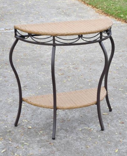 Valencia Resin Wicker / Steel Two Tier Half Moon Wall Table (Matte Brown) (30H x 30W x 15D)