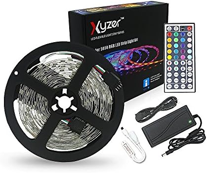 XYZER Non-Waterproof RGB LED Strip Light Kit with 44 Keys Mini IR Controller (16.4 ft,150 LEDs, Color Changing RGB SMD 5050, Dimmable &amp; Dynamic, 36W Power Supply Included)