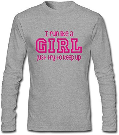 HnHaigg Men's I Run Like A Girl Funny Long Sleeve T-Shirt Grey XL