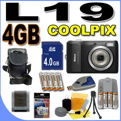Nikon Coolpix L19 8MP Digital Camera with 3.6 Optical Zoom and 2.7 inch LCD (Black) 4GB BigVALUEInc Accessory Saver NiMH Bundle
by Nikon 