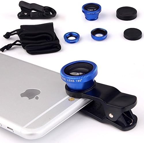 ConversancyUniversal Clips on Lenses Kit (blue) Fish Eye Lens + Wide Angle + 0.67xMacro Lens Kit, Universal Clip Mini Lens Kit