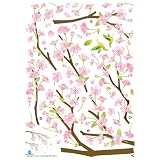 Reusable Decoration Wall Sticker Decal - Hummingbirds in Pink Flower Tree