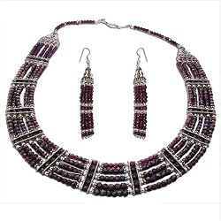 Necklace Earring Bracelet Set Silver Gemstone Jewelry (gnklcs378)