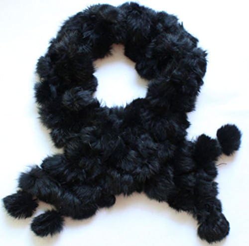 Deetto Soft Scarf Genuine Rabbit Fur Pom Balls Four Row Shawl Shrug Wrap 47"*4" Black