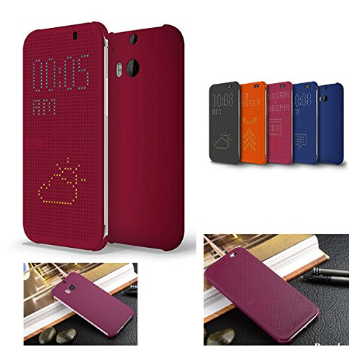 Microtimes-FOR-HTC-ONE-M8-2014-DOT-VIEW-HC-M100-FLIP-CASE-COVER-for-HTC-one-M8-red