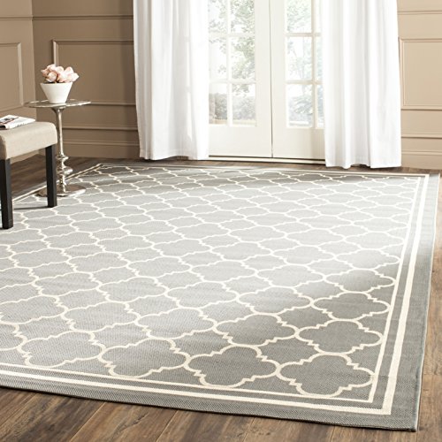 Safavieh Courtyard Collection CY6918-246 Anthracite and Beige Indoor/ Outdoor Square Area Rug, 7 feet 10 inches Square (7'10