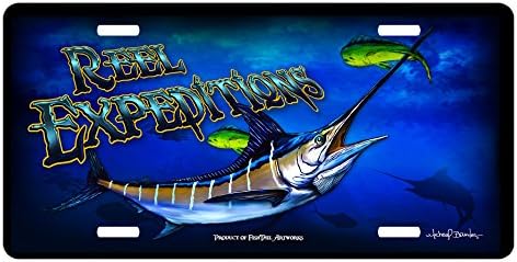 Custom Art Fishing License Plate "Reel Expectations" Marlin Fishing