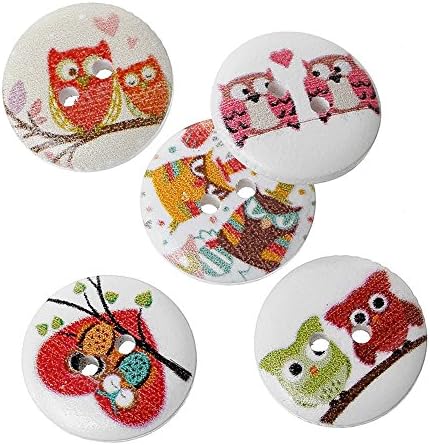 800pcs White Wood Sewing Buttons Printed Colorful Cute Owl 2 Holes 18mm - Wood, White