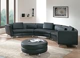 Modern Furniture Black Leather Curved Long Sectional Sofa with Matching Ottoman