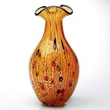 Hand Blown Abstract Golden Sommerso Art Glass Vase 14 tall