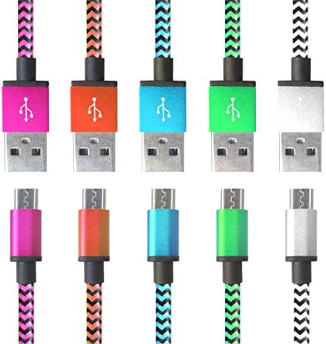 Micro USB Cable , ELMASA [5-Pack] High Speed 3ft (1M) Fabric Braided Jacket Tangle-Free Micro USB 2.0 Sync &amp; Charge Data Cable Aluminum Housing Shell Connectors for Android, Samsung, Motorola, HTC, Nokia, LG, Google Nexus, Sony Xperia, OnePlus, Smartphones &amp; Tablets (White,Blue,Orange,Hot Pink,Green)
