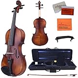 ADM 1/2 Half Size Intermediate Solid Wood Acoustic Violin Outfit, Beginner Kit with Violin Hard Case, Professional Violin for Advanced Student, Brown