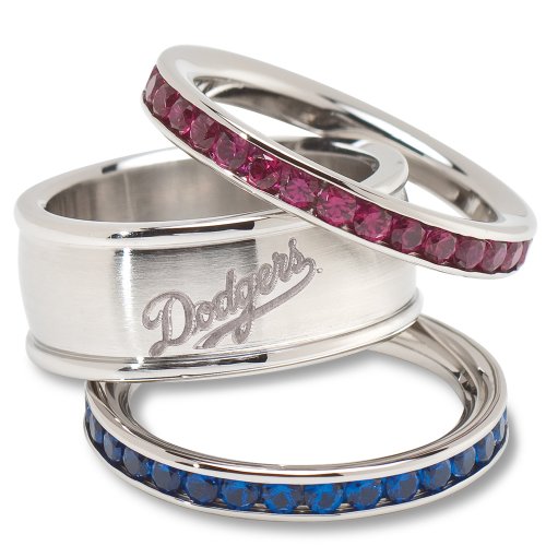 MLB Los Angeles Dodgers Logo Crystal Stacked Ring Set (Size 6)
