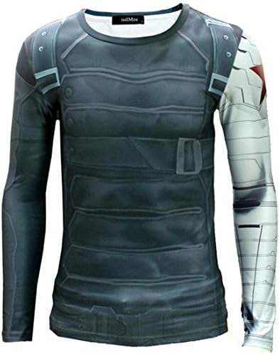 Christine Hahn Mens Super Hero Theme Long Sleeve Speed Drying Sport T-Shirts Winter Soldier M