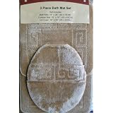 3pcs Bath Bathroom Mat Rug + Toilet Lid Cover Set - Dark Beige by 