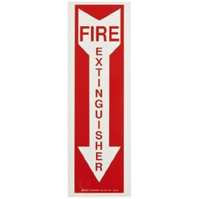 Brady 80241 14" Height, 5" Width, B-324 Polyester, Red On Green Color Glow-In-The-Dark Fire And Exit Sign, Legend "Fire Extinguisher (With Picto)": Industrial &amp; Scientific
