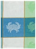 100% Cotton Jacquard Block Crab Aqua Blue Dishtowel 18" X 28" Set / 6