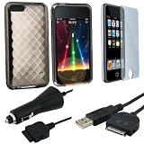 Clear Smoke Mid Diamond TPU Rubber Skin Case for iPod Touch 2 / 3 + Rapid Car Charger + USB Cable + Reusable Screen Protector