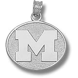 University of Michigan M Polished Oval 1/2 Pendant (Silver)