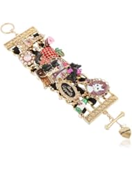 Betsey Johnson "Paris is Always a Good Idea" Paris Cat Multi-Charm Wide Toggle Bracelet, 8"