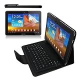Premium LCD Clear Screen Protector + Black Leather Case With Bluetooth Keyboard + Black Screen Touch Stylus Pen for Samsung Galaxy Tab 10.1 P7510 By Skque