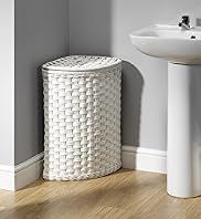 White Rattan Corner Laundry Basket