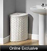 White Rattan Corner Laundry Basket