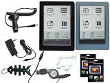 iShoppingdeals - for Sony PRS 600 eBook, Car Charger, Wall Charger, 2-in-1 USB Data Cable, Black and Blue Silicone Cases, Headset, Screen Protectors, Fishbone Keychain