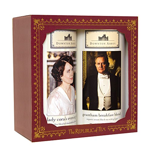 The Republic Of Tea Downton Abbey Upstairs Gift Set, 2 Tins Of 36 Tea Bags, Evening Tea, Breakfast Blend