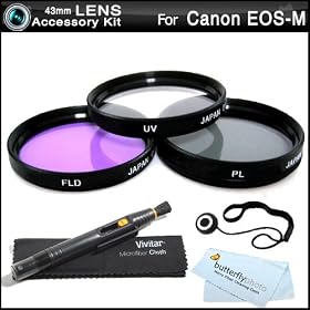 43mm Filter Kit For The New Canon EOS M, EOS-M 18.0 MP Compact Systems Mirrorless Camera (That USE the EF-M 22mm f/2 STM Lens) Includes 43mm Multi-Coated 3 PC Filter Kit (UV, CPL, FLD) + LensPen Cleaning Kit + Lens Cap Keeper + Microfiber Cleaning Cloth