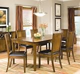 7pc Dining Table & Chairs Set with Checker Design Walnut Finish
