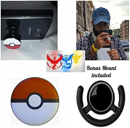 Pokemon Go ULTIMATE Pokeball Phone Grip Finger Holder Aimer Helper Ball Guide, Stand &amp; Earphone Cord Wrap w/ BONUS Universal Hands Free Mount. Game Accessories Apparel Merchandise For ANY Phone, Case