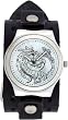 Dragon Black Sihouette Trendy Design Round Steel Case Punk Biker Wide Black Leather Band Wrist Watch