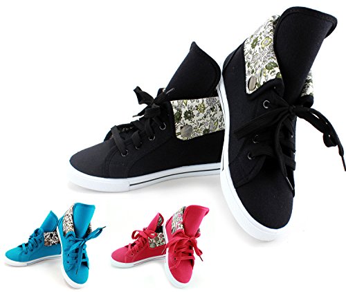 Enimay Little Girl's High Top Fashion Sneakers Fold Over Floral Pattern Shoes