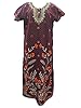 Boho Gypsy Kaftan Caftans Maroon Printed Cotton Dress for Womens Large