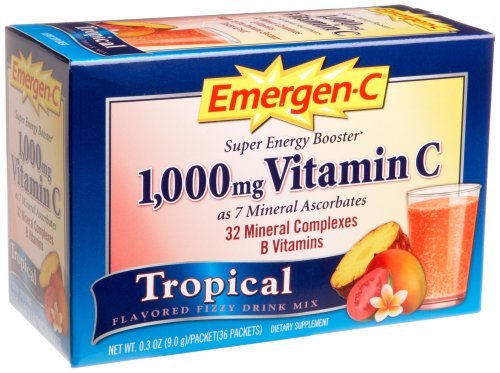 Emergen-C Vitamin C Fizzy Drink Mix, 1000 mg, Tropical, 0.3-Ounce Packets (Pack of 30)