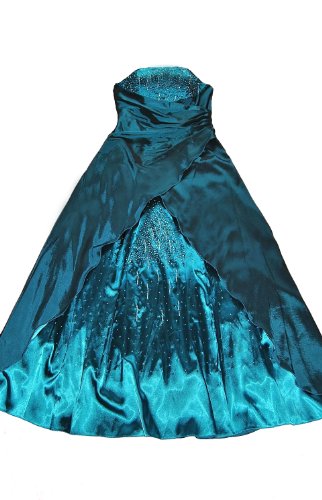 Legacy Abendmode,Damen Satin Abendkleid, Ballkleid lang M2007A petrol Gr. 54