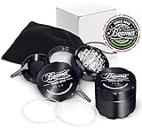 Black Beamer Smoke 62mm 4 Piece Aircraft Grade Aluminum Grinder / Spice Mill w/ Catcher & Neodymium Magnet + 2 O Rings + 2 Scrapers + Travel Bag. For Tobacco, Coffee, Herbs, Spices + Beamer Sticker