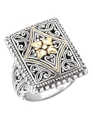 925 Silver Filigree Flower Scroll Ring with 18k Gold Accents- Sizes 6-8
