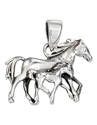Sterling Silver Galloping Mother and Foal Horses Charm